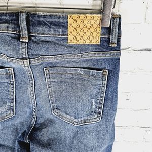 ZARA | Z1975 denim mid rise skinny frayed/raw hem jeans